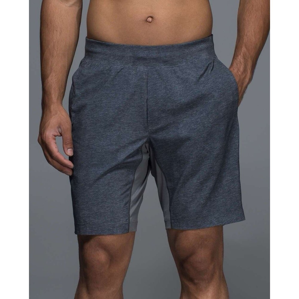 Lululemon Large T.H.E. Short 9” Heather Texture Printed Greyt Deep Coal Yellow - Picture 1 of 10